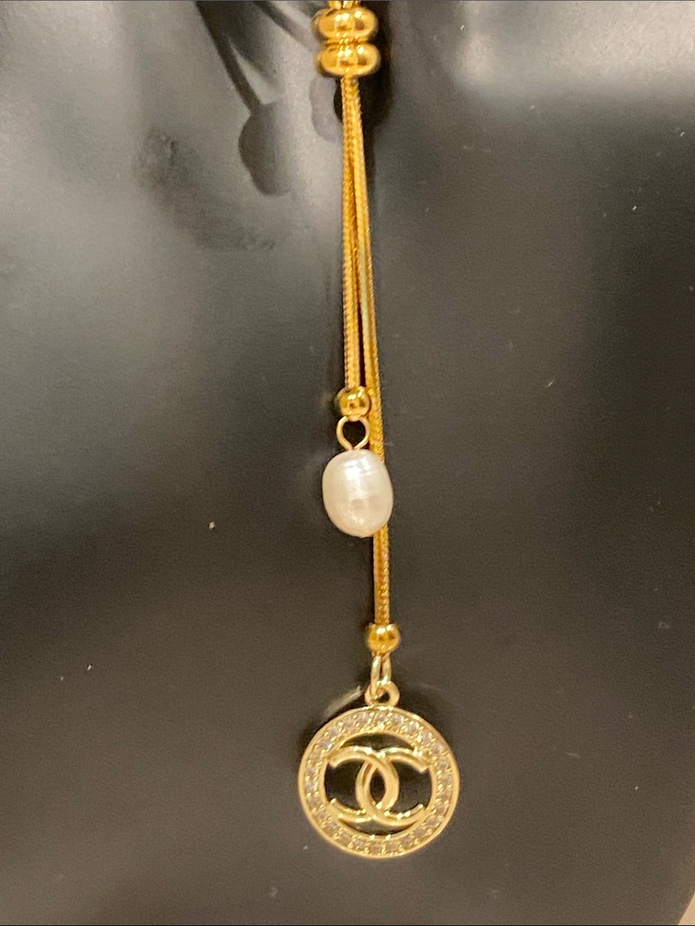 Gold Pearl Drop Necklace And Chanel CC Logo Charm - Picture 2 of 11